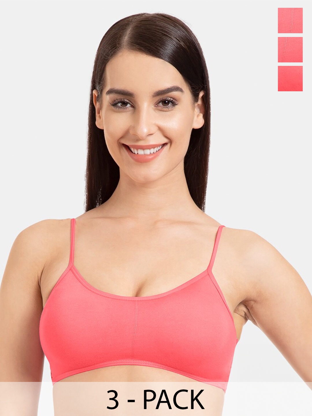 

Tweens Pack of 3 Full Coverage Lightly Padded Bralette Bra With All Day Comfort, Coral