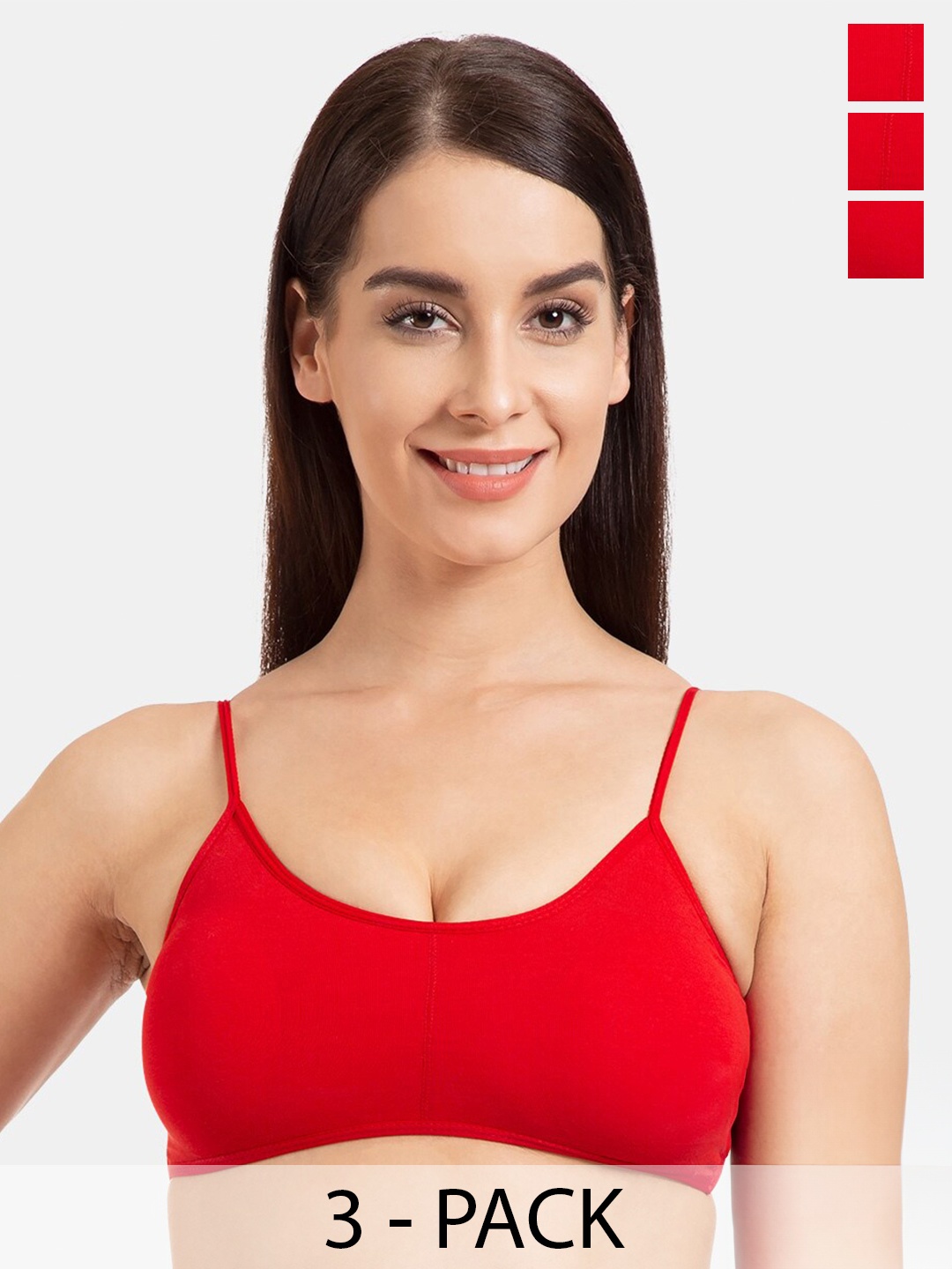 

Tweens Pack Of 3 Full Coverage Lightly Padded Cotton Bralette Bra With All Day Comfort, Red