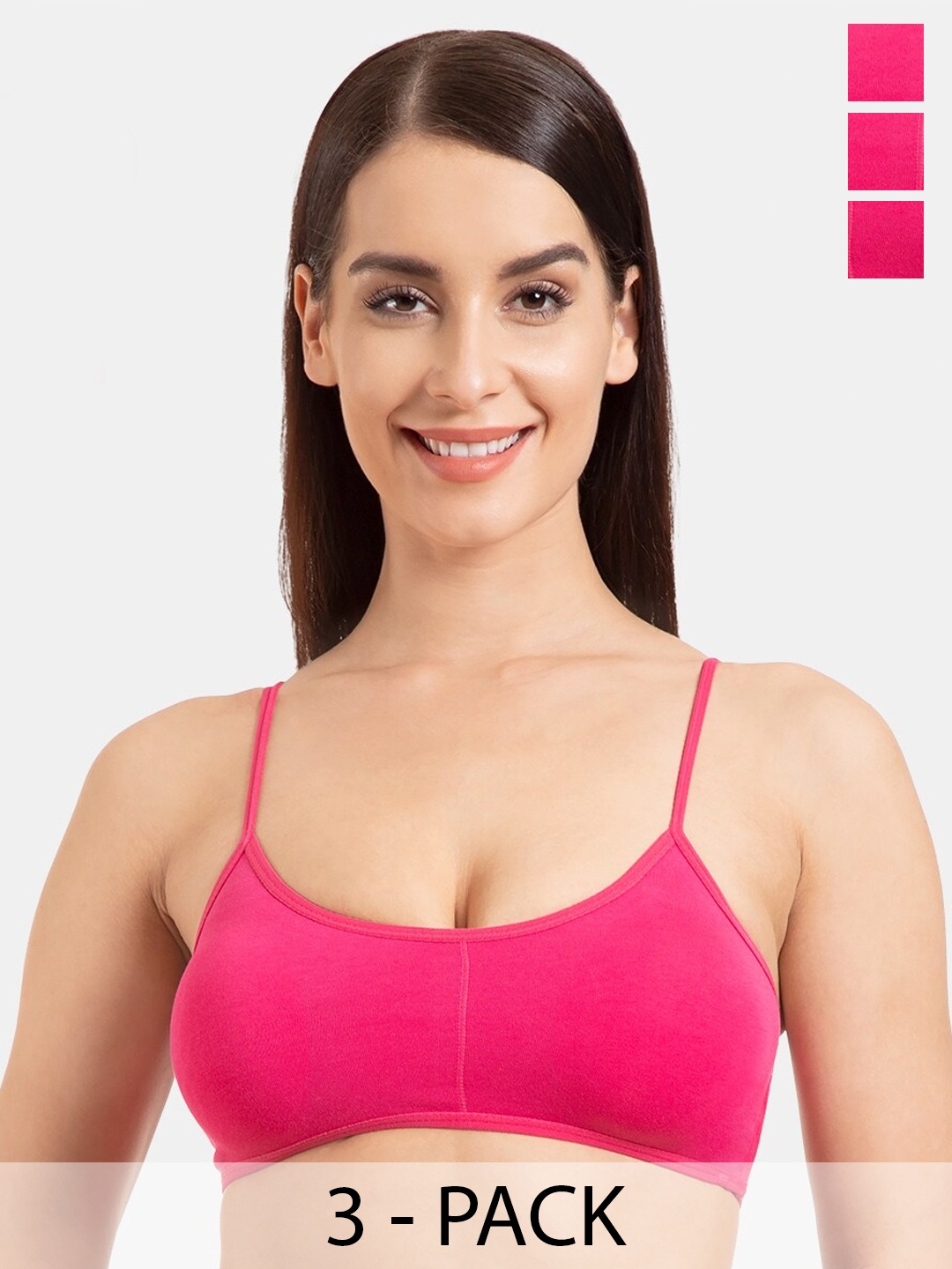 

Tweens Pack Of 3 Full Coverage Lightly Padded Cotton Bralette Bra, Pink