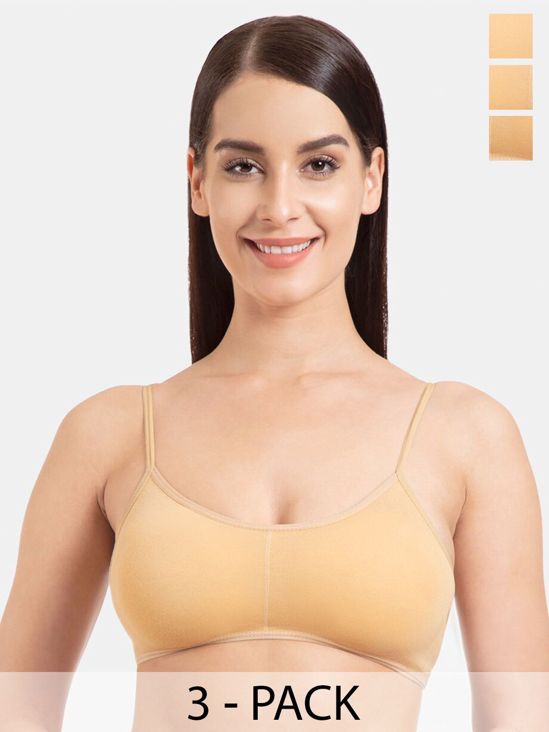 

Tweens Pack Of 3 Full Coverage Removable Padding Cotton Bralette Bra With All Day Comfort, Beige
