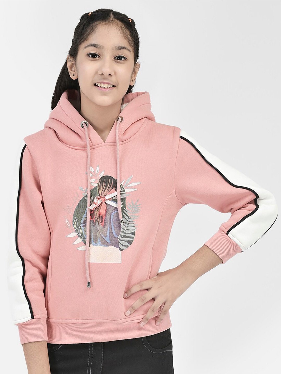 

Crimsoune Club Girls Graphic Printed Hooded Pullover, Pink