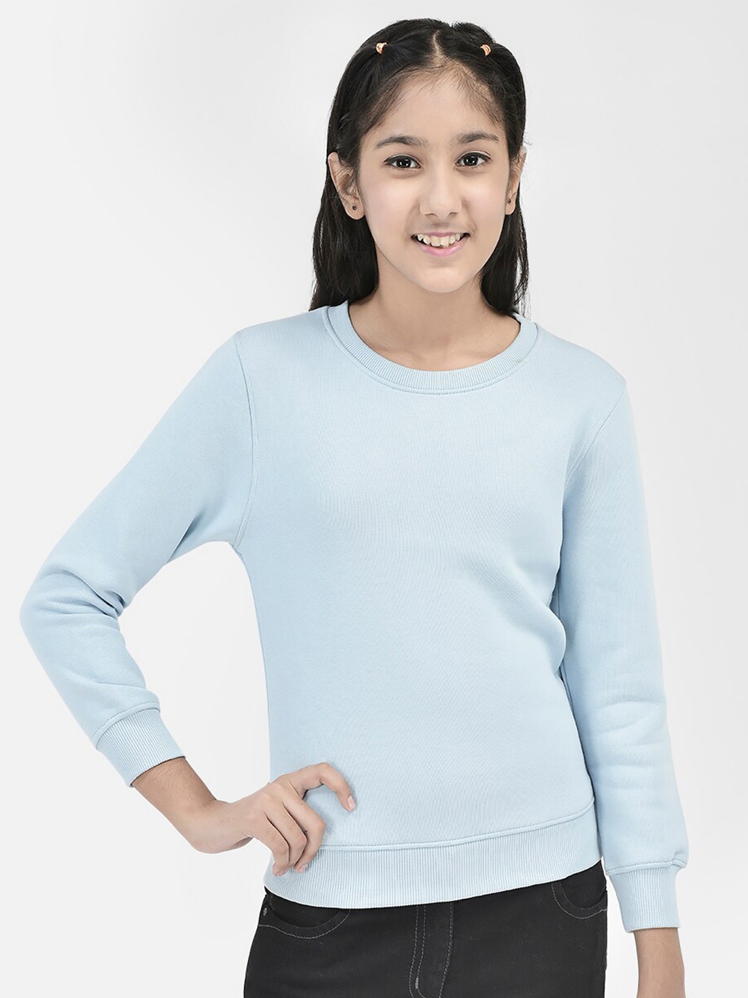 

Crimsoune Club Girls Round Neck Cotton Pullover Sweatshirt, Blue
