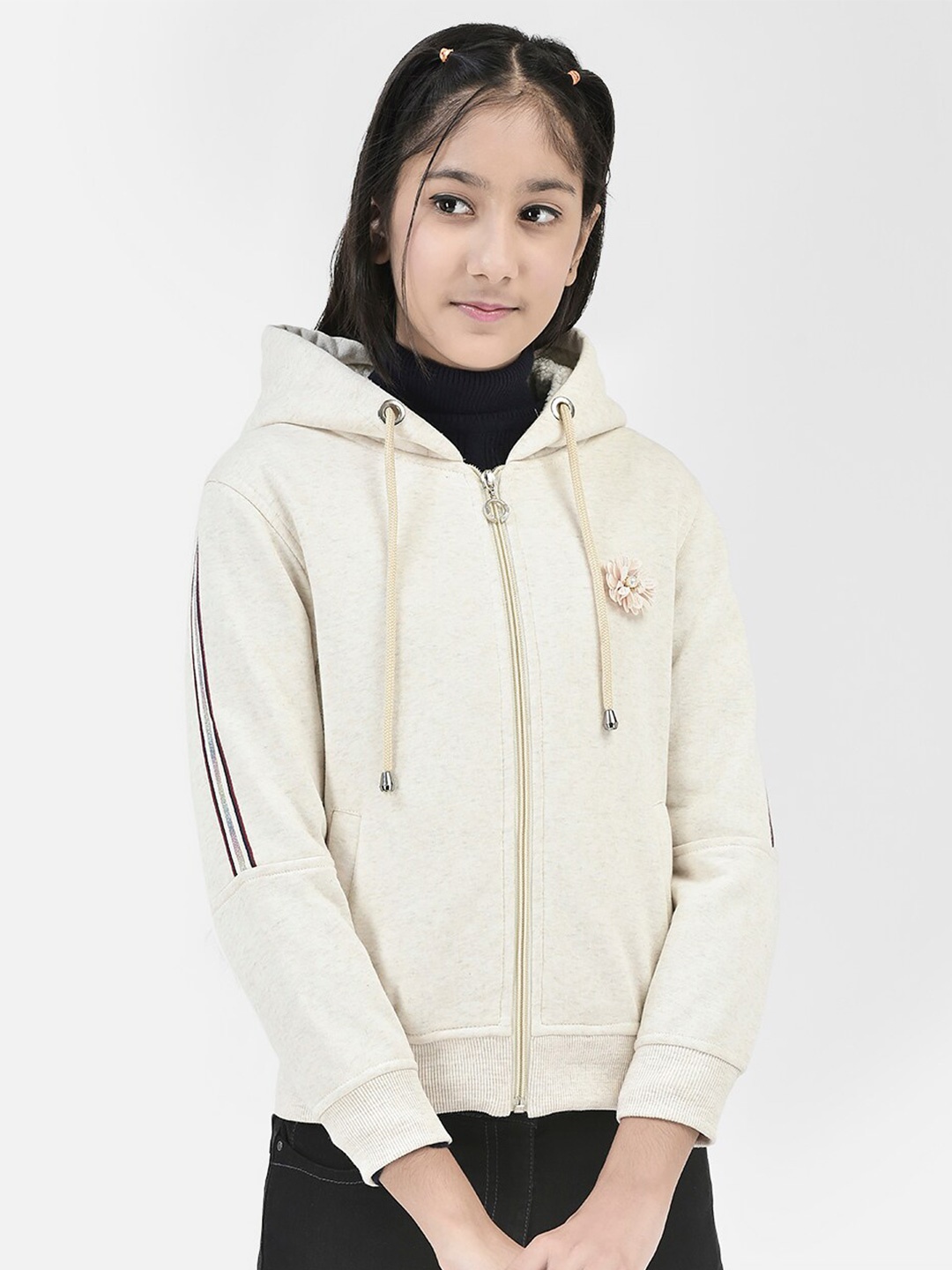 

Crimsoune Club Girls Hooded Front-Open Sweatshirt, Off white