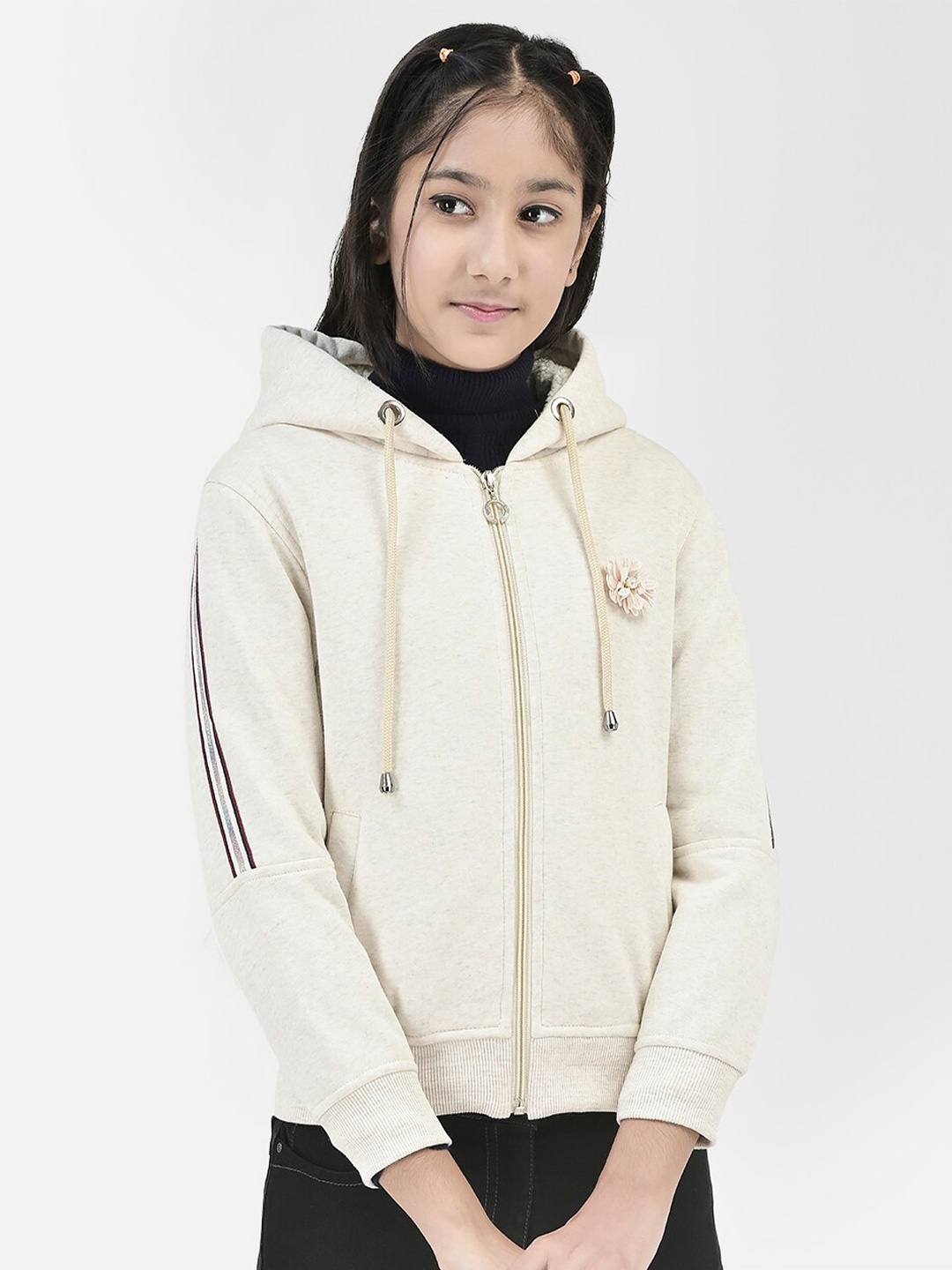

Crimsoune Club Girls Hooded Front-Open Sweatshirt, Off white