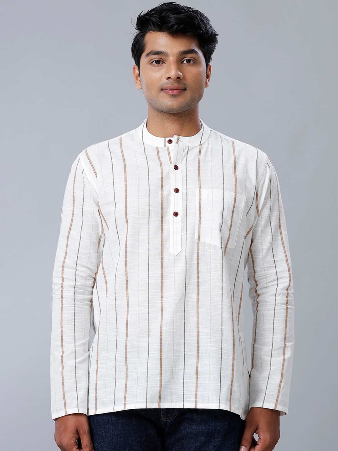 

Ramraj Cotton Striped Full Sleeve Kurta, White