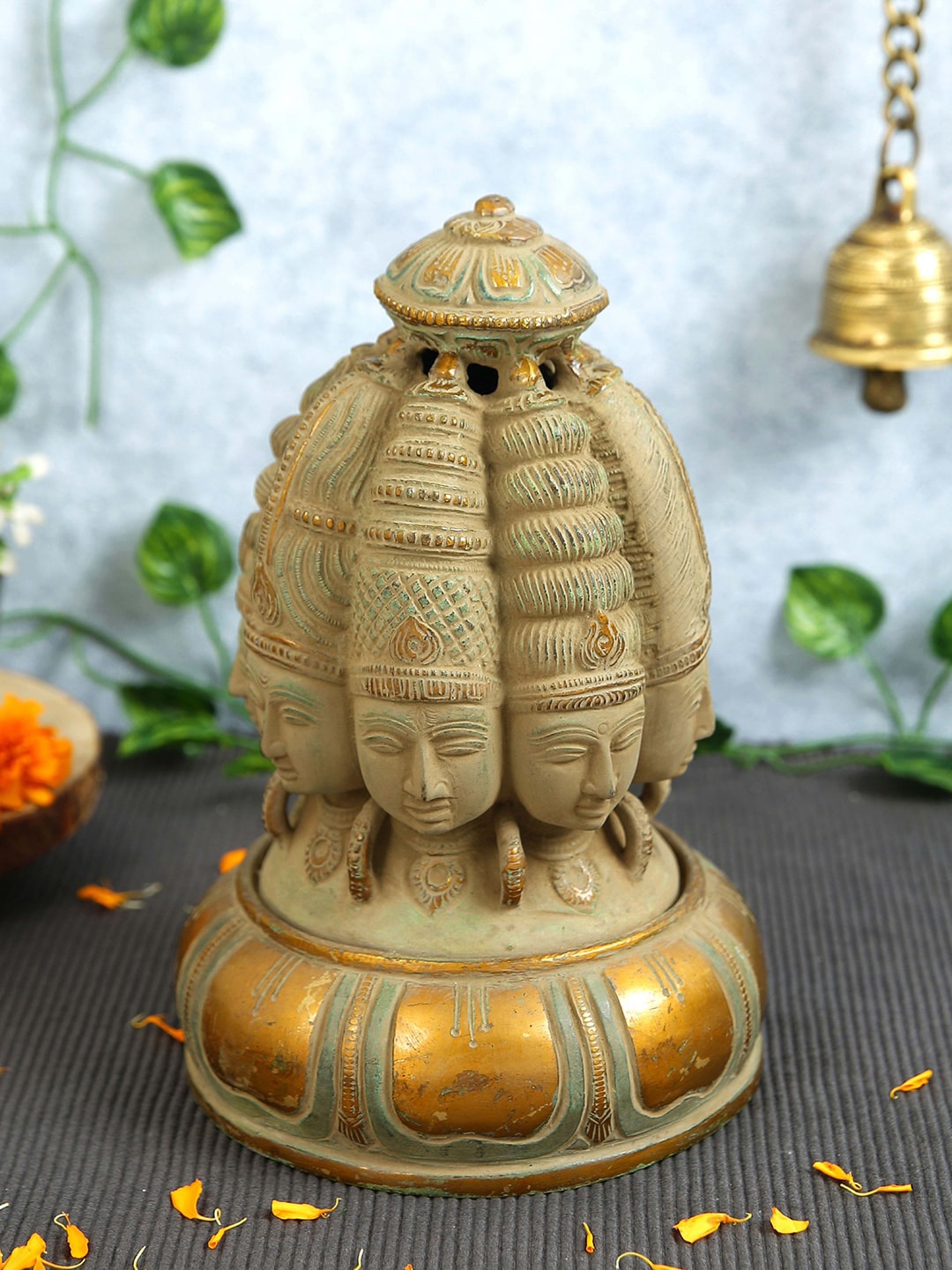 

Imli Street Beige Textured Shiva Head With Many Faces Idol Brass Showpiece