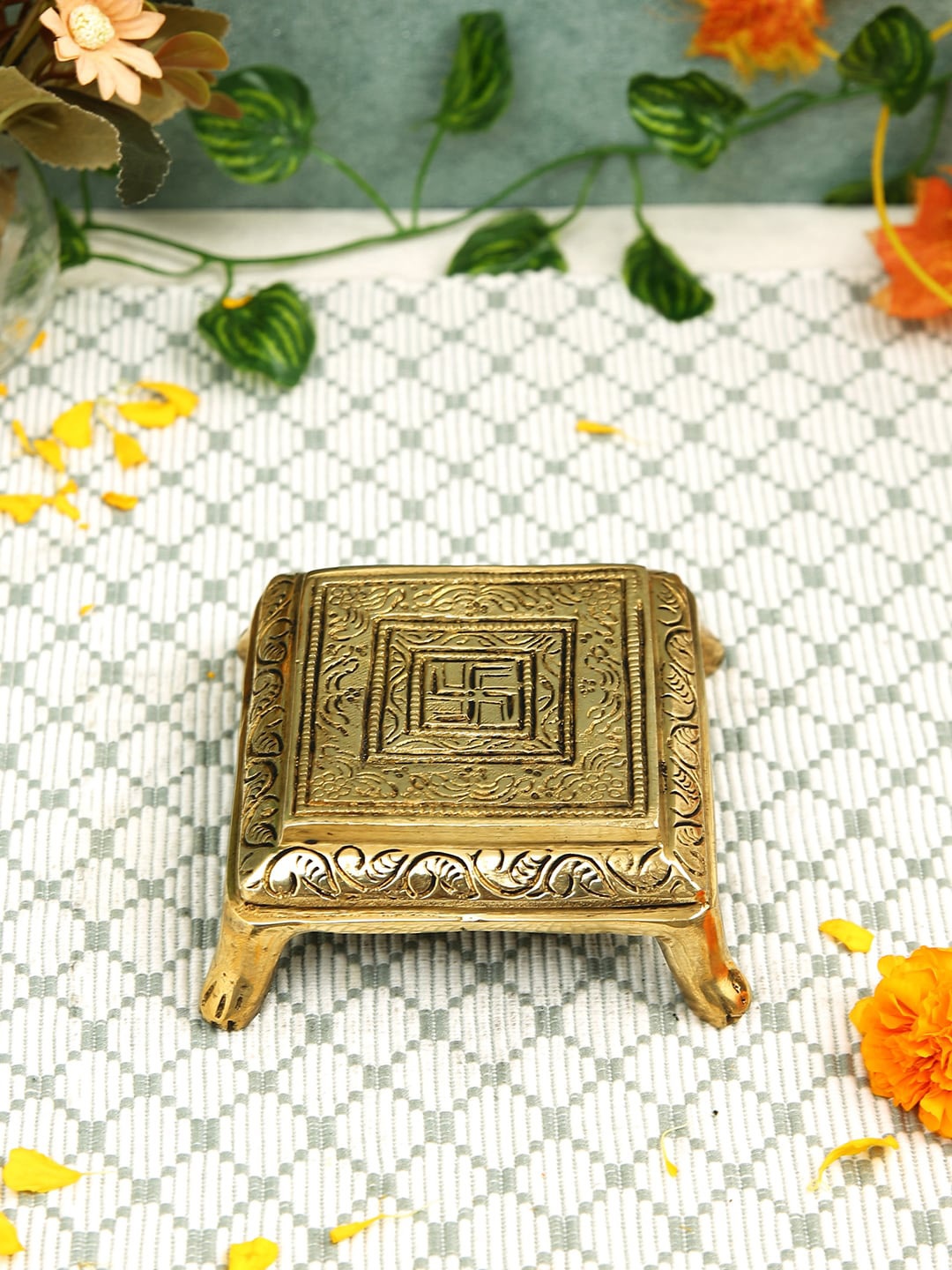 

Imli Street Gold Toned Brass Swastik Chowki Showpiece