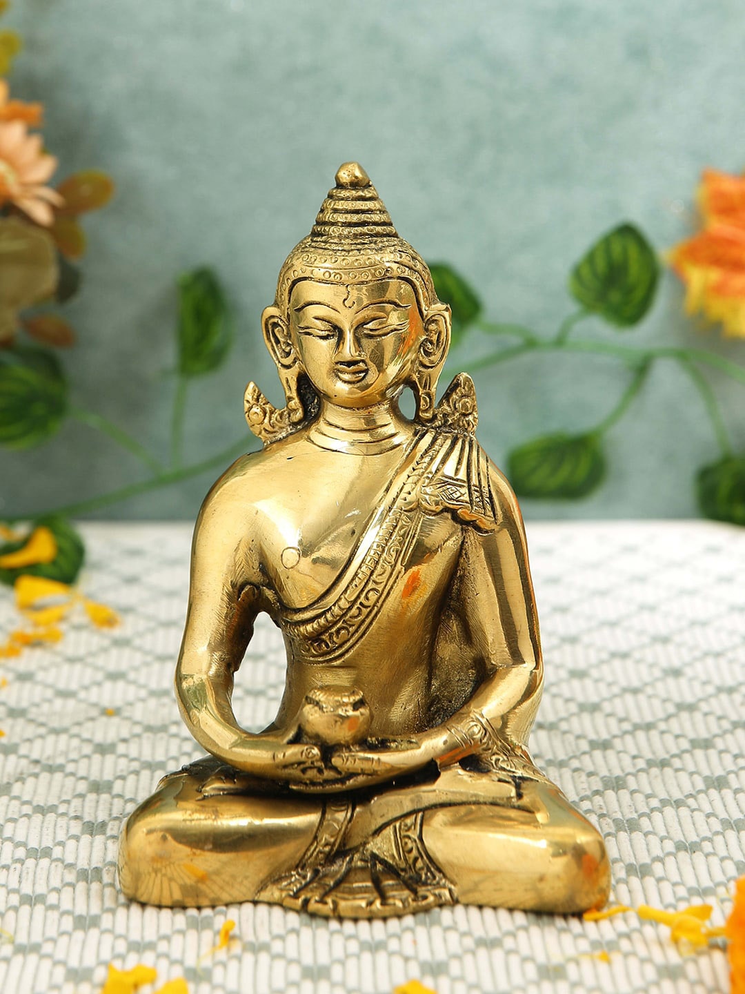 

Imli Street Gold Toned Textured Sitting Buddha Idol Brass Showpiece