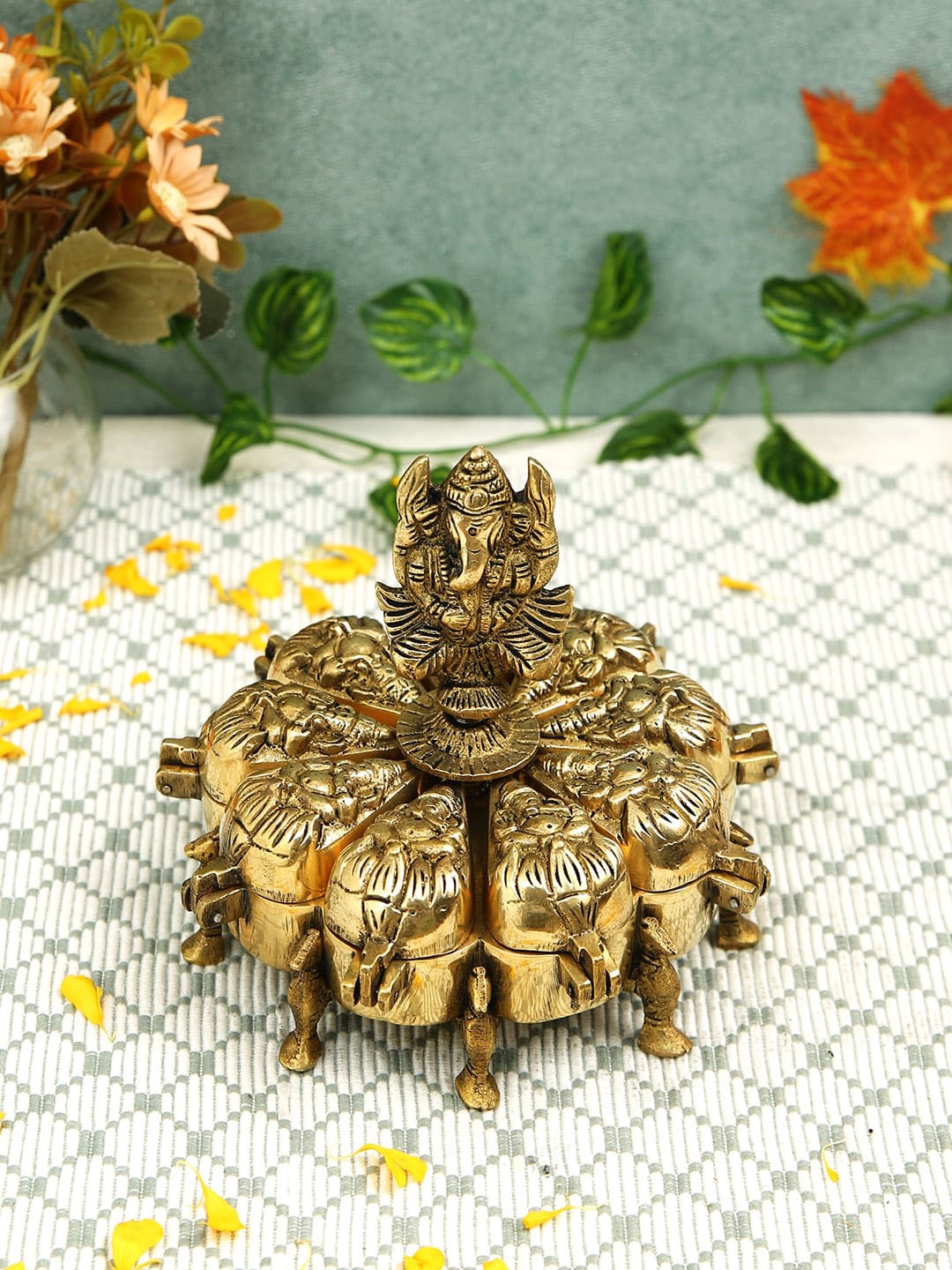 

Imli Street Golden Textured Ganesh Decorative Box Showpiece, Gold