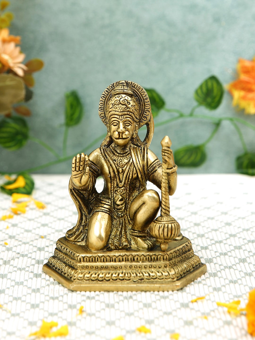

Imli Street YellowTextured Blessing Hanuman Brass Idol Showpieces, Yellow