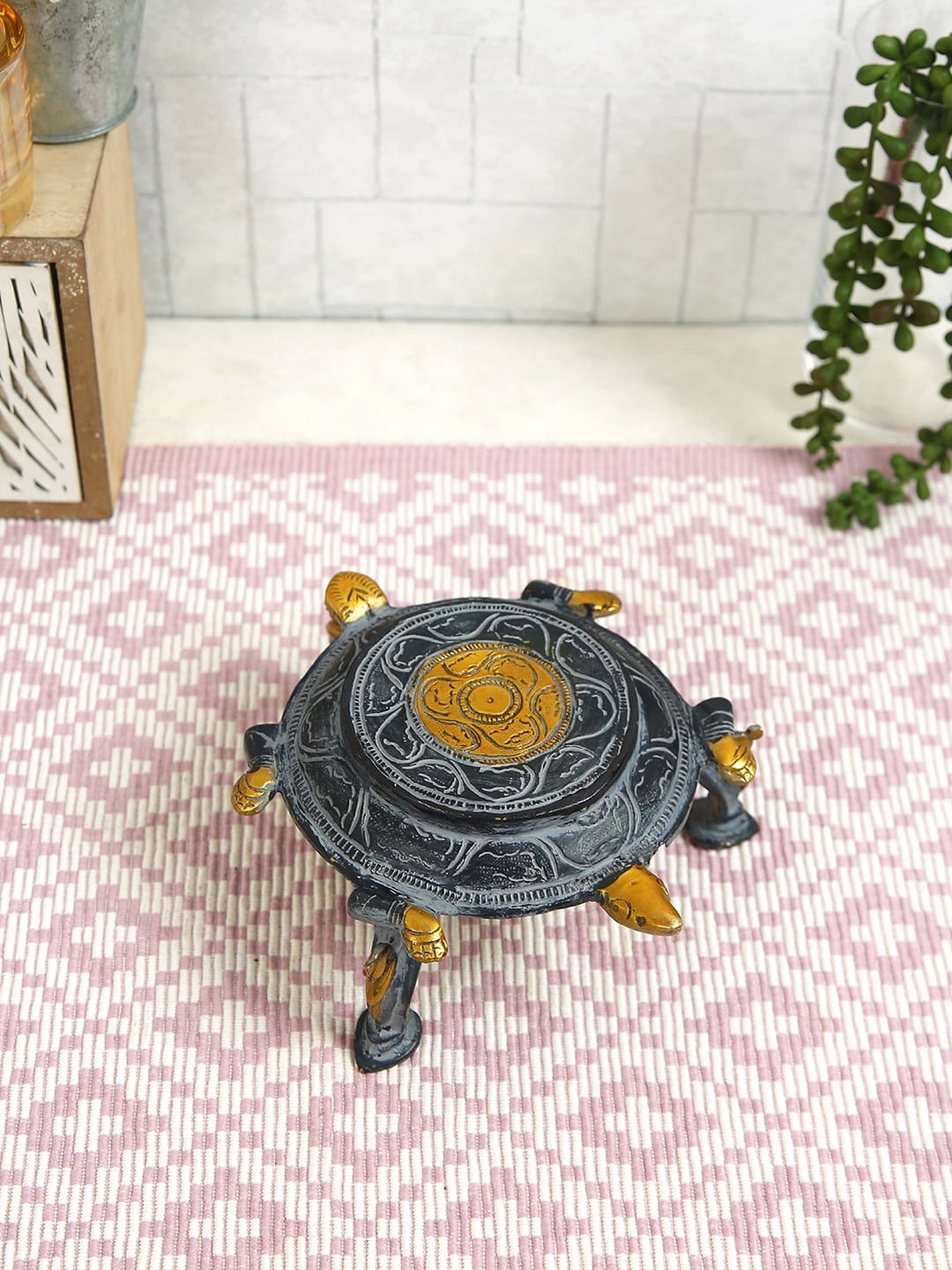 

Imli Street Grey & Golden Textured Tortoise Brass Figurine Showpiece