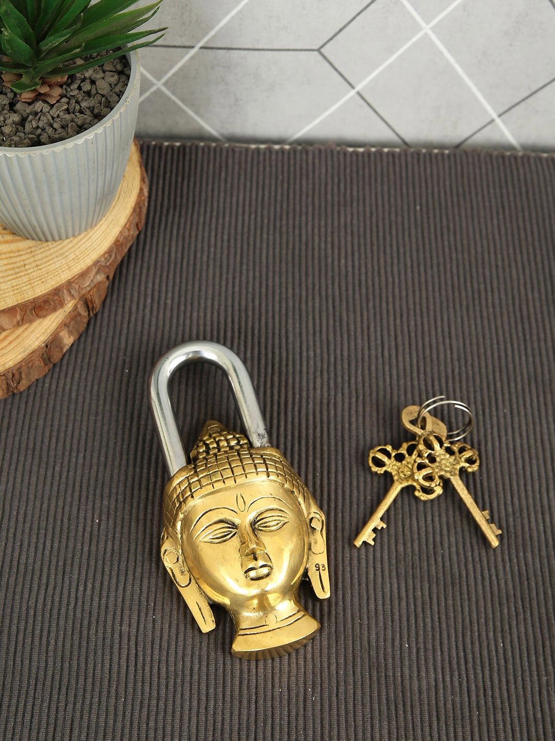 

Imli Street Handmade Buddha Design Brass Lock, Gold