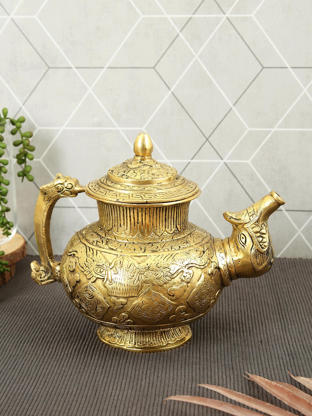 

Imli Street Gold Toned Textured Vintage Big Kattle Brass Figurine Showpiece