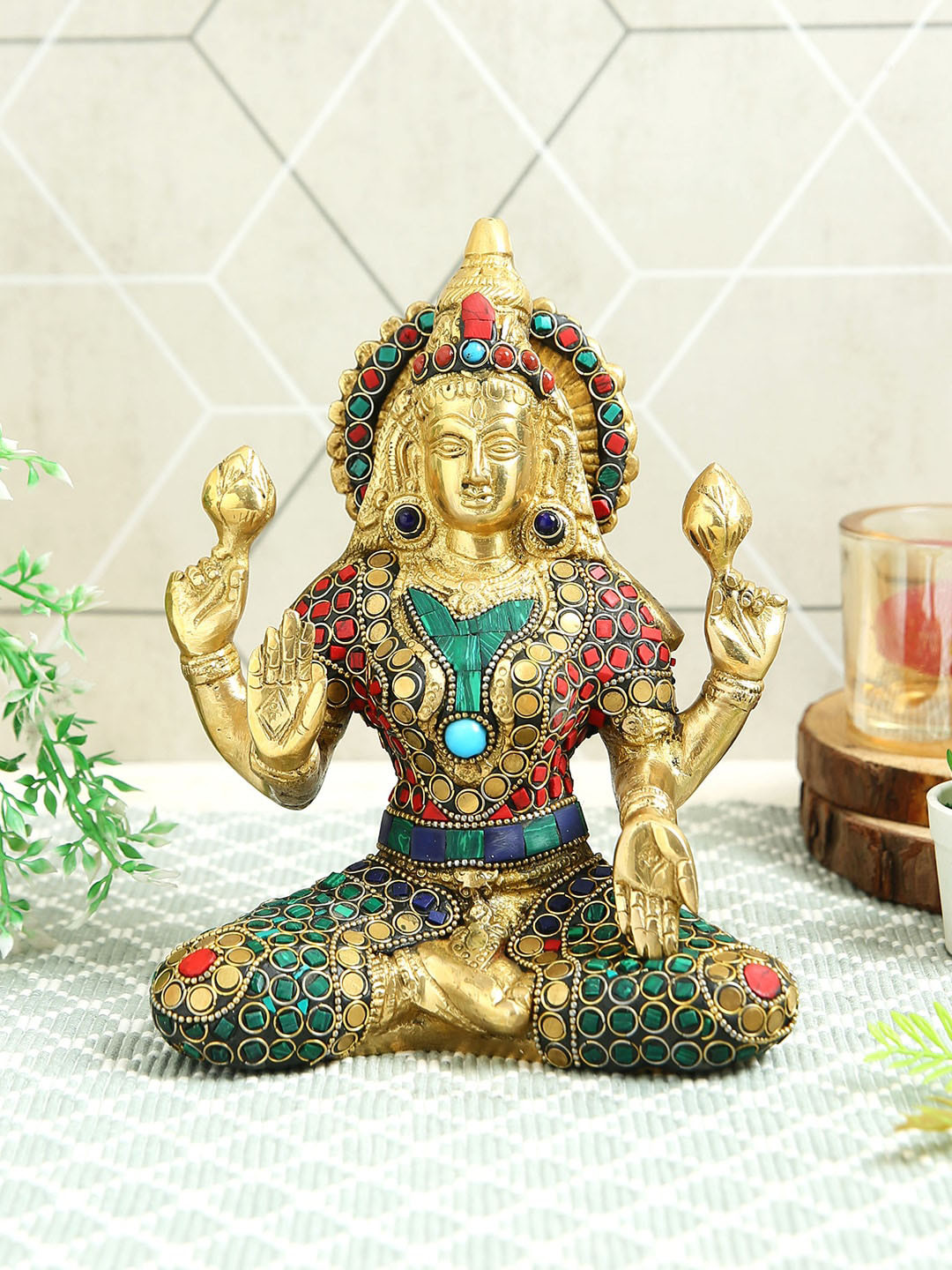 

Imli Street Brown & Red Lakshmi Brass Idol Showpiece