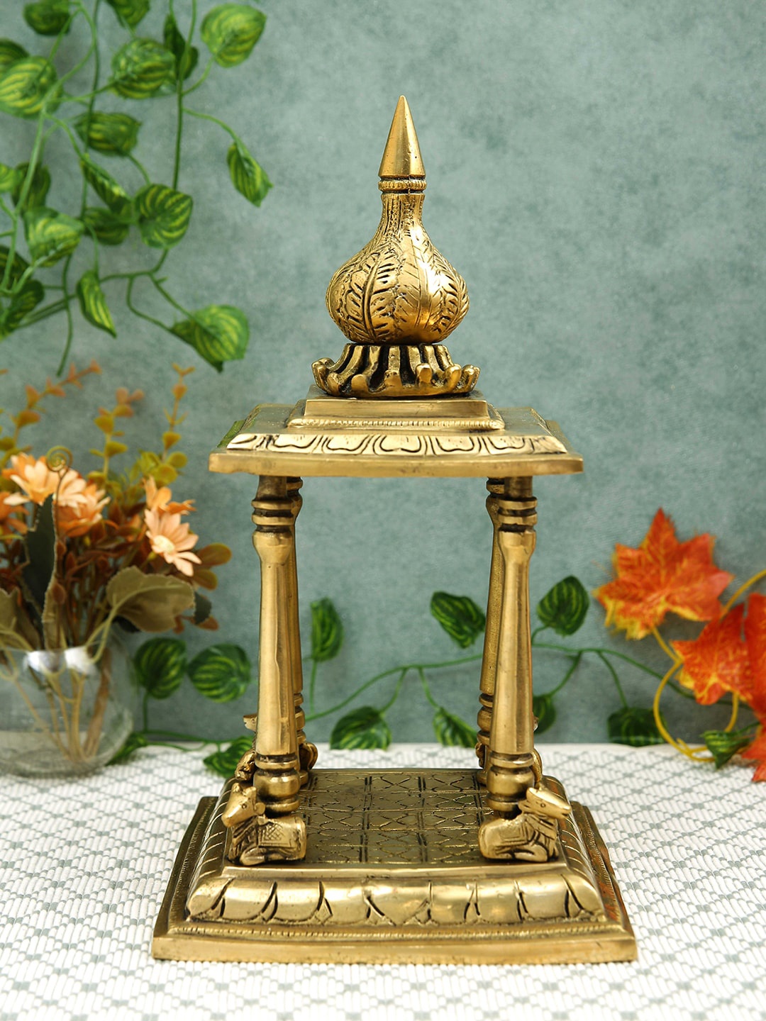 

Imli Street Gold Toned Textured Mandir With Nandi Sitting Brass Idol Showpiece