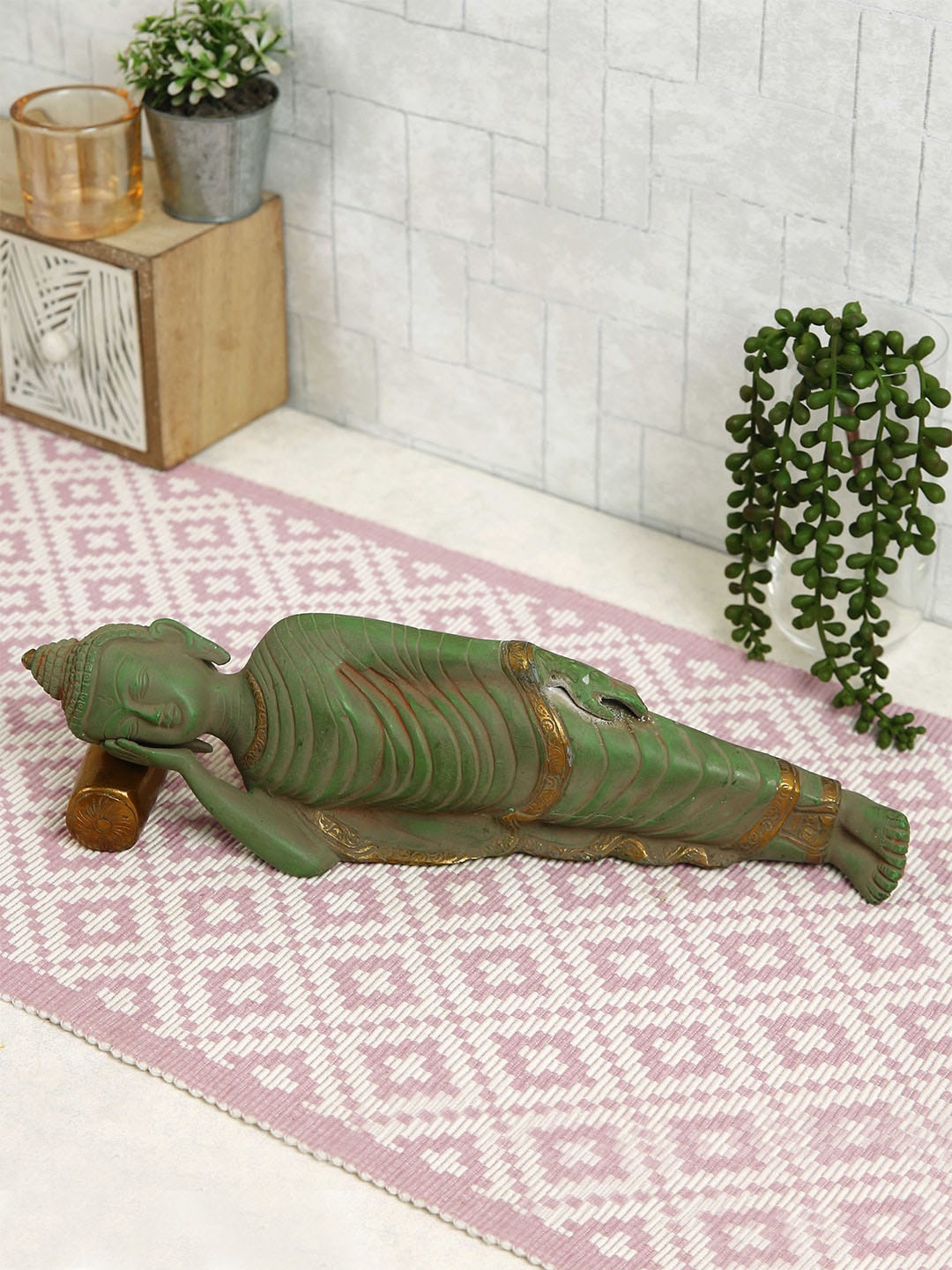 

Imli Street Green Sleeping Buddha Idol Showpiece