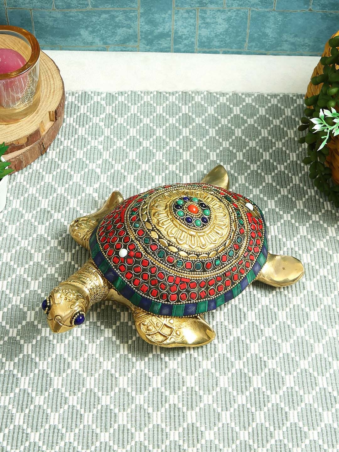 

Imli Street Red & Green Vastu Tortoise Brass Showpiece