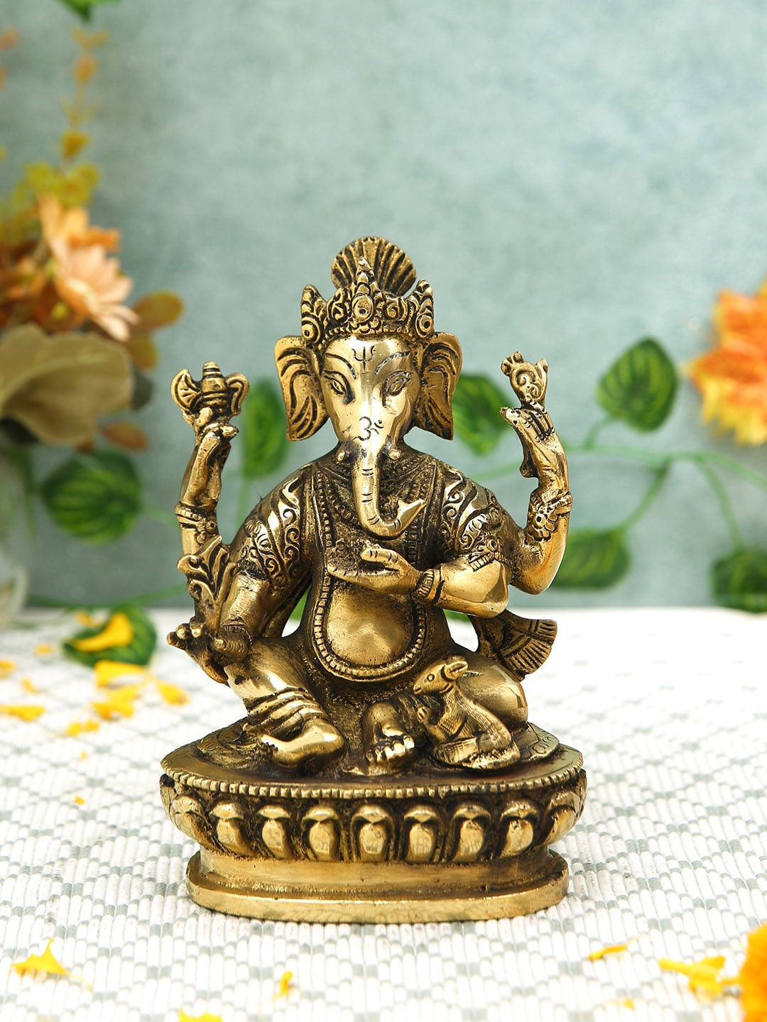 

Imli Street Gold Toned Big Nepali Ganesh Idol Brass Showpiece