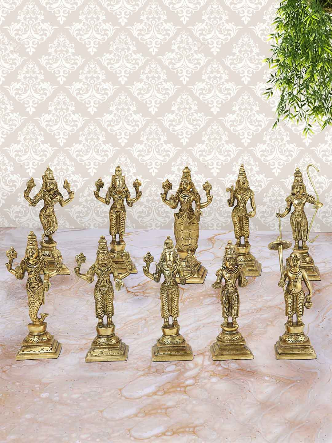 

Imli Street Brown & Black 10 Pieces Textured Dashavatara Brass Idol Showpiece, Gold