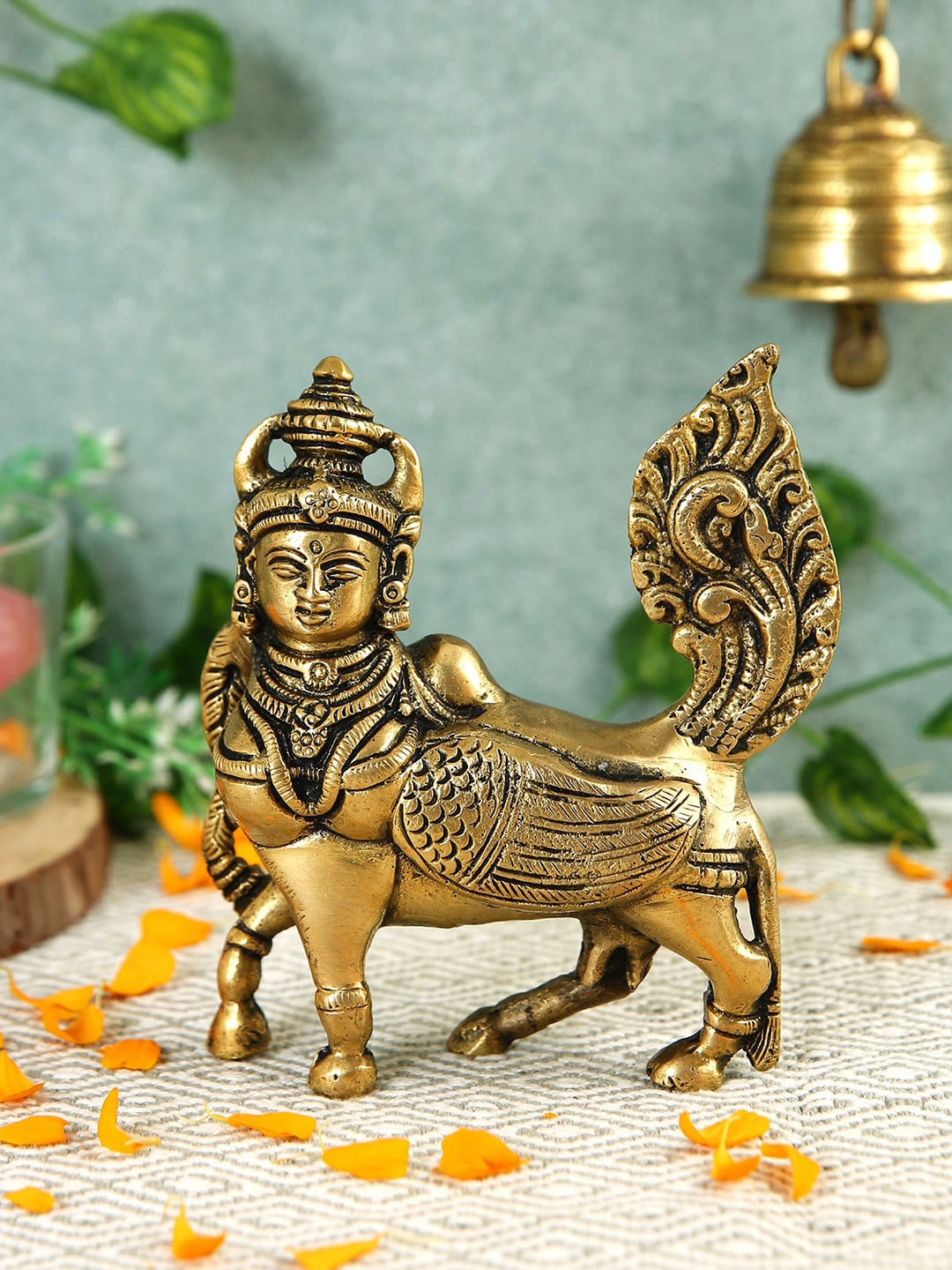 

Imli Street Golden Kamdhenu Standing Brass Idol Showpiece, Gold