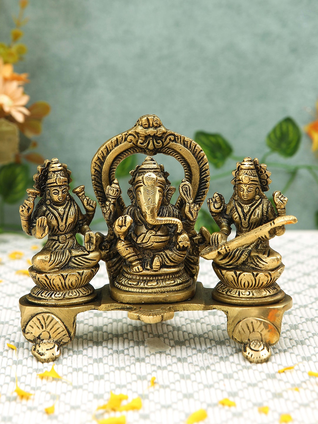

Imli Street Gold Toned Ganesh Laxmi Saraswati Brass Idol Showpiece