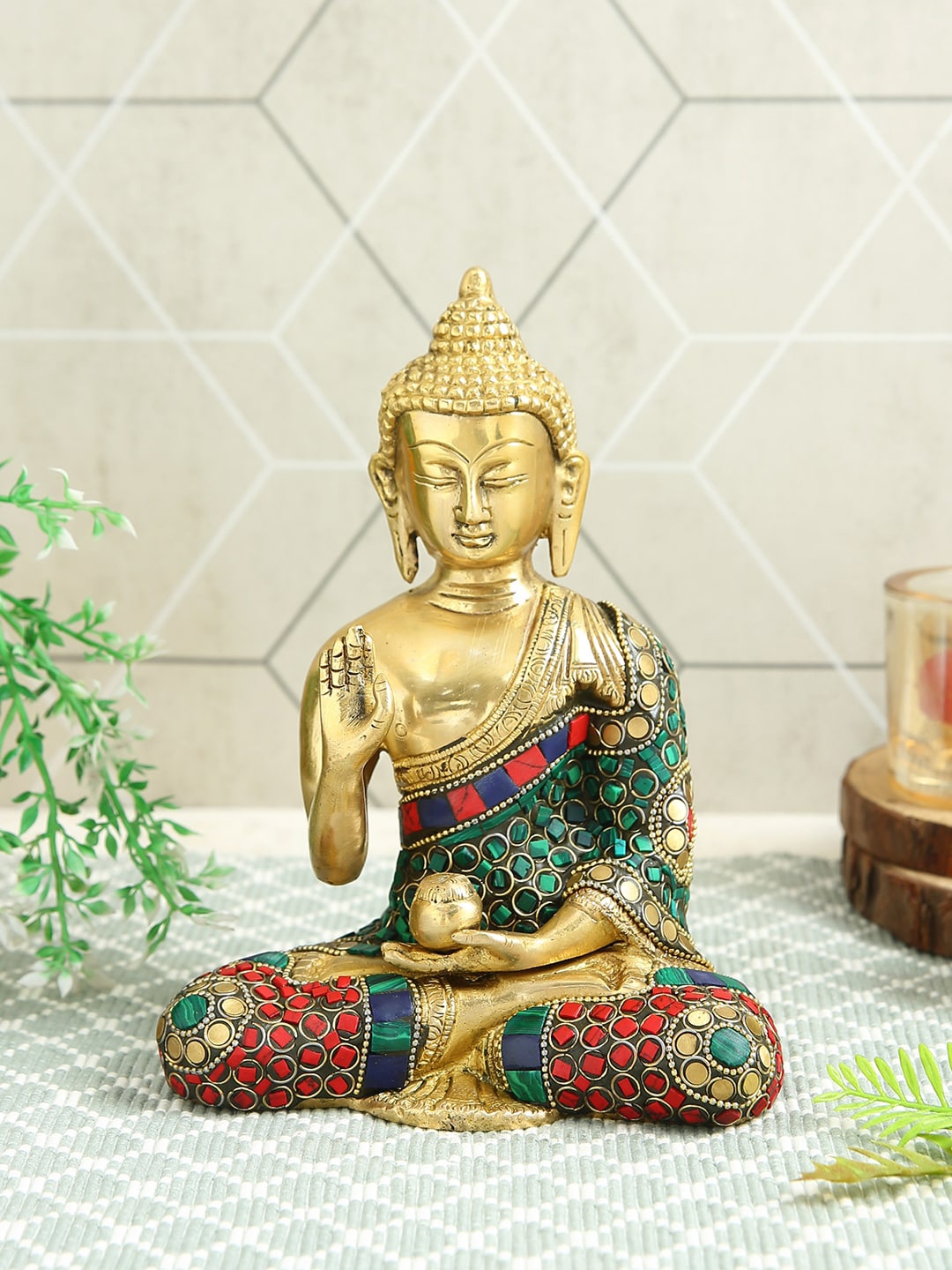 Imli Street Green Textured Blessing Buddha Idol Figurine Showpiece