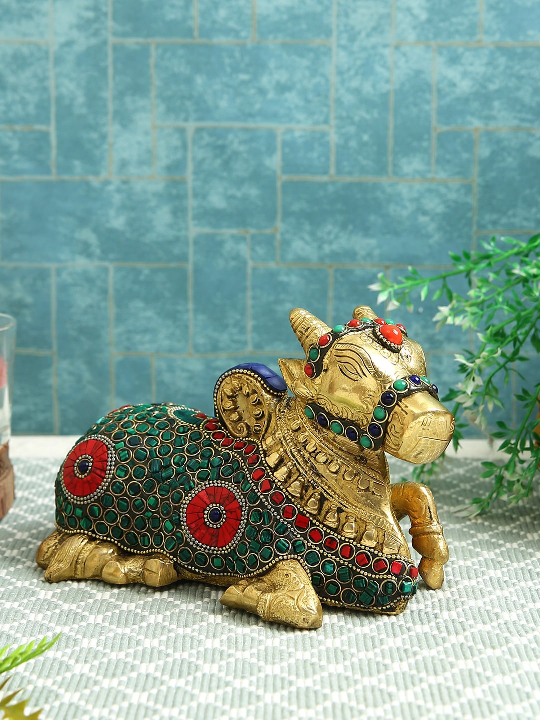 

Imli Street Brown & Green Textured Big Nandi Brass Idol Showpiece