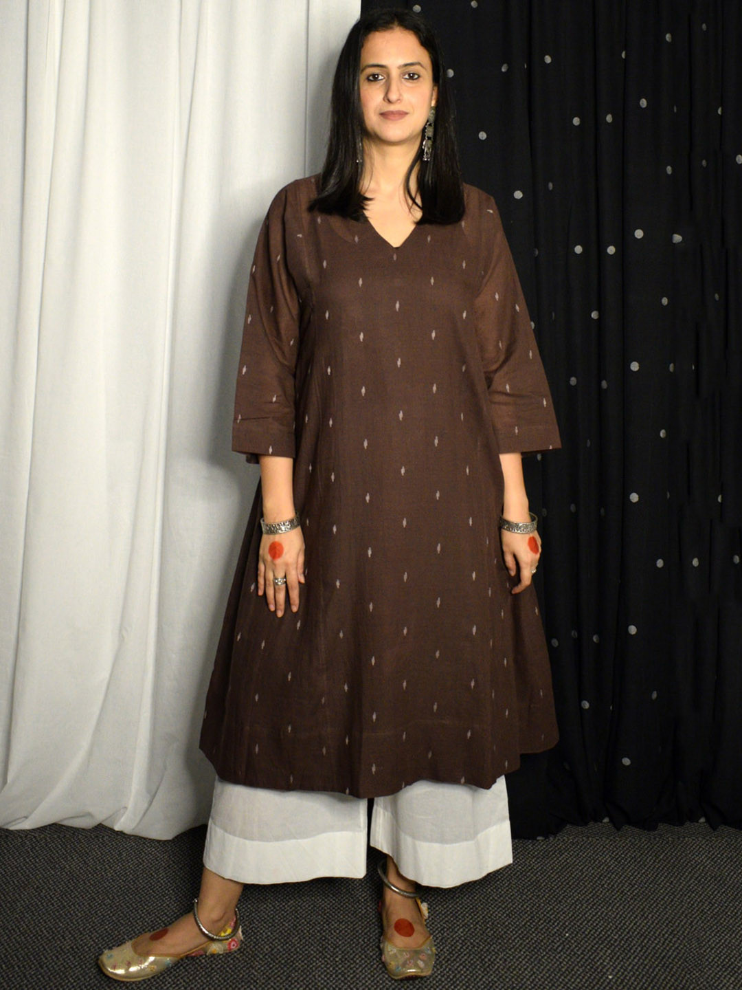 

House of Moxa Floral Printed Pure Cotton A line Kurta, Brown