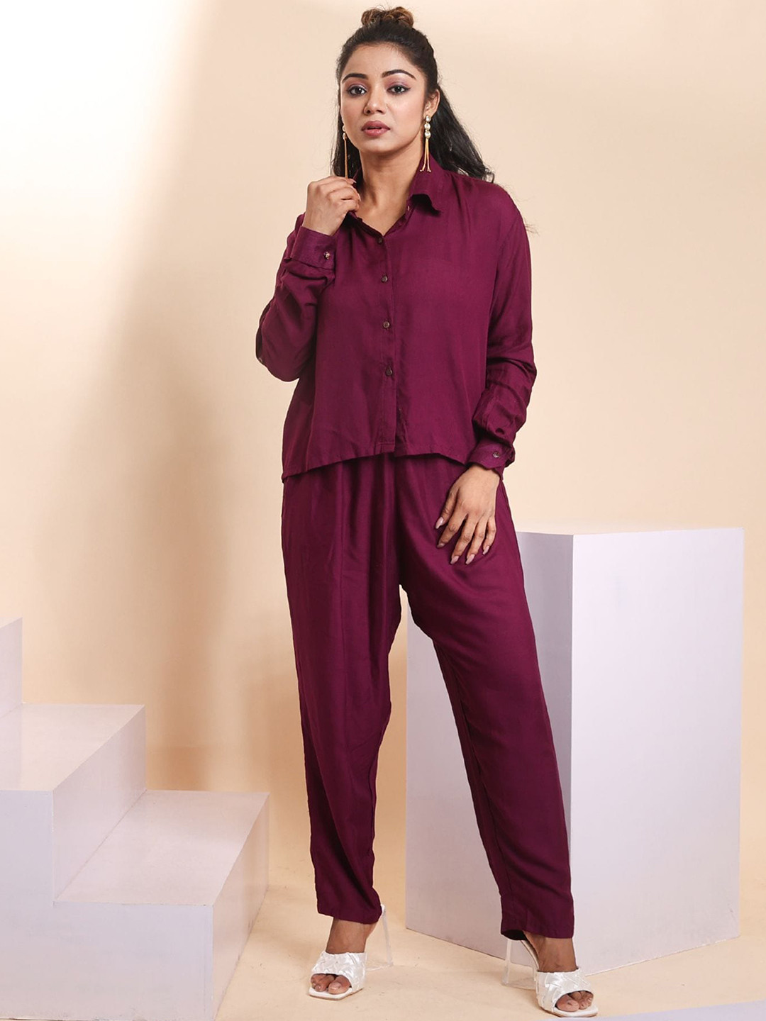 

Disli Pure Cotton Shirt Collar Shirt With Trouser, Violet