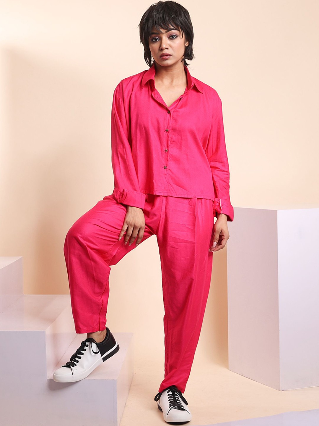 

Disli Pure Cotton Shirt With Trousers, Pink