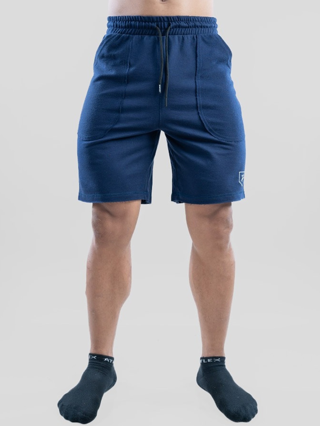 

Athflex Men Regular Fit Mid-Rise Cotton Regular Shorts, Navy blue