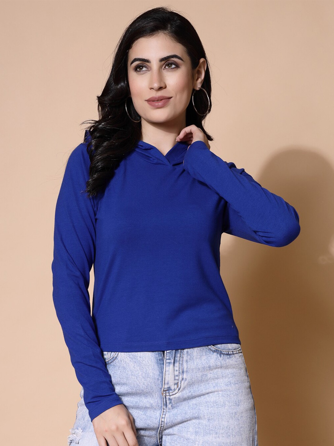 

Strong And Brave Hooded Long Sleeves Odour Free Cotton T-shirt, Blue