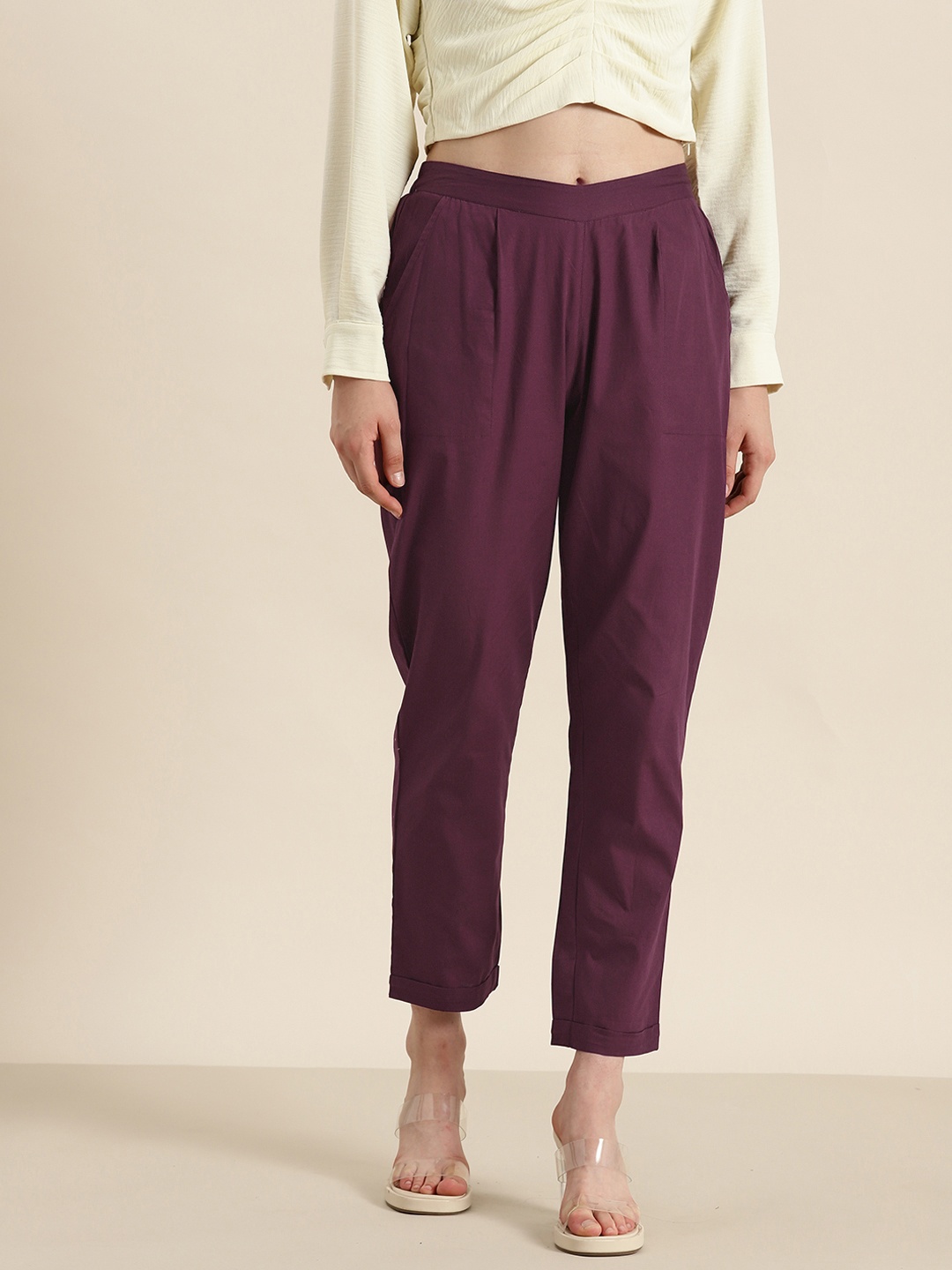 

MBeautiful Women Smart Lint Free Organic Cotton Trousers, Burgundy