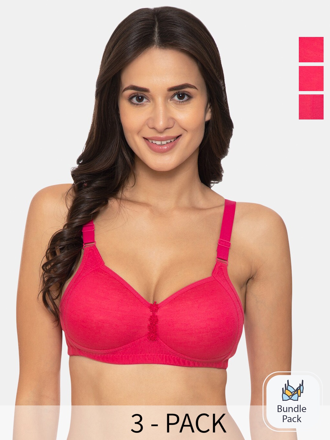 

KOMLI Pack Of 3 Full Coverage Lightly Padded Cotton Minimizer Bra With All Day Comfort, Pink