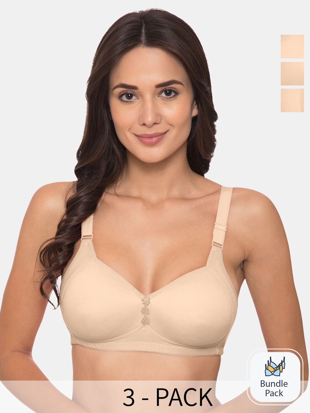 

KOMLI Pack Of 3 Full Coverage Lightly Padded Cotton Minimizer Bra With All Day Comfort, Beige