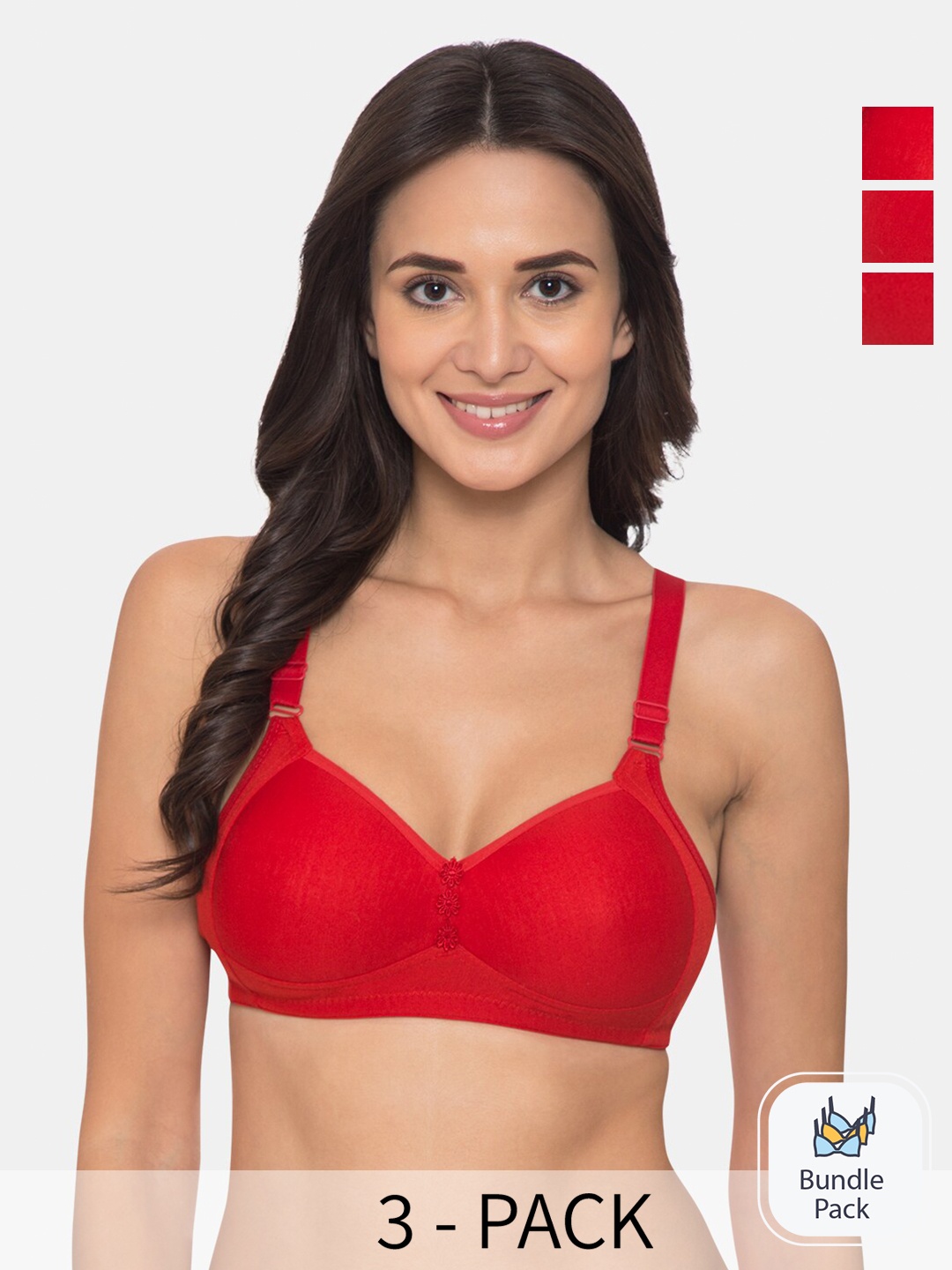 

KOMLI Pack Of 3 Full Coverage Lightly Padded Cotton Minimizer Bra With All Day Comfort, Red