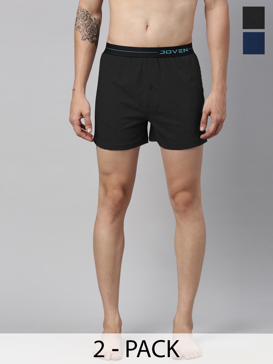 

Joven Pack Of 2 Pure Cotton Boxers JB2KS-AMDM, Black