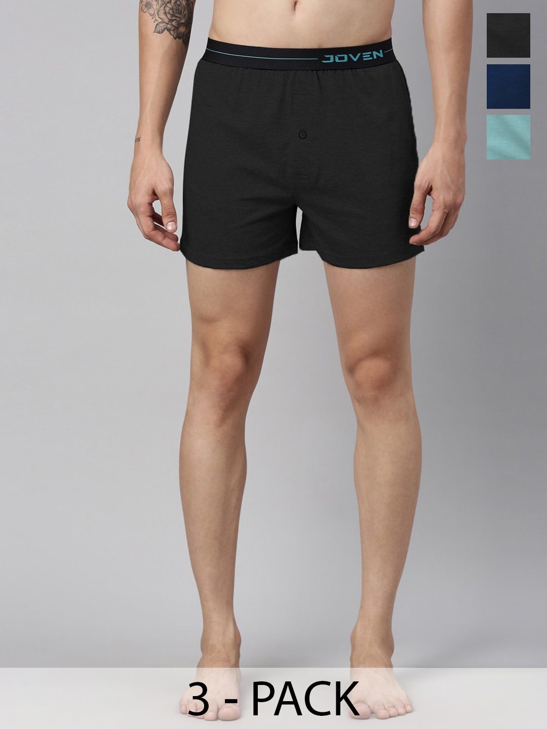 

Joven Pack Of 3 Pure Cotton Boxers JB3KS-AMGRDM, Navy blue