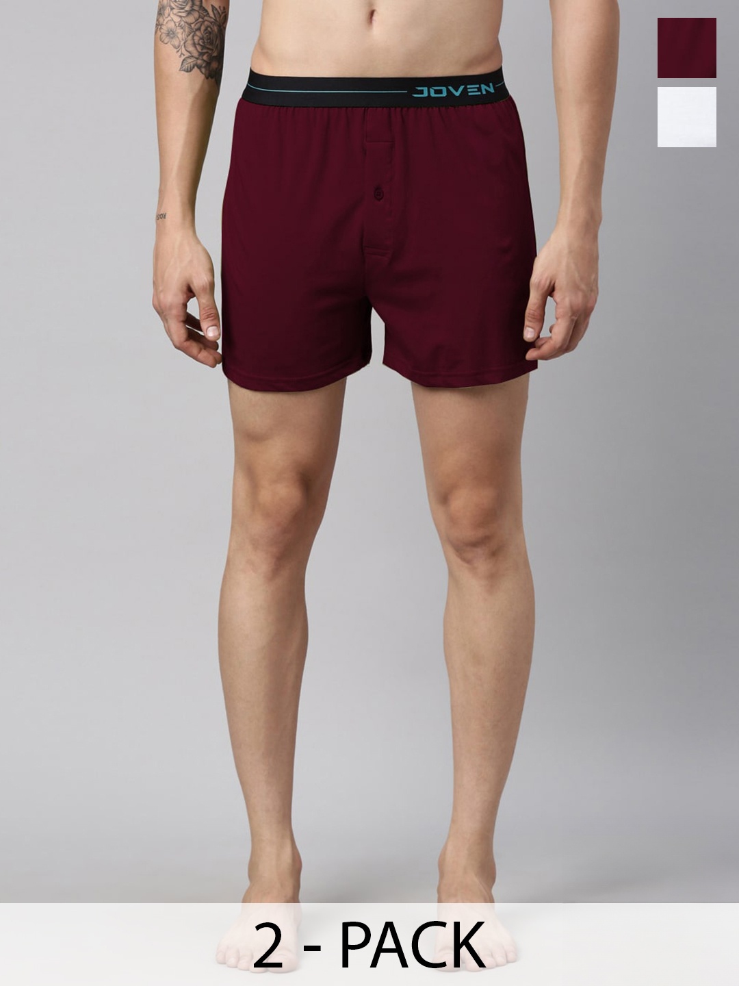 

Joven Pack Of 2 Pure Cotton Boxers JB2KS-WHBR, Maroon