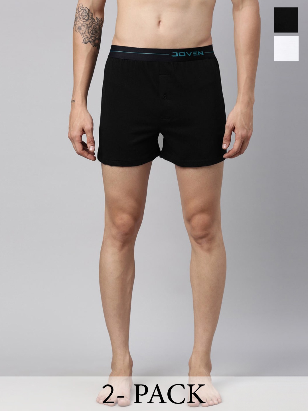 

Joven Pack Of 2 Pure Cotton Boxers JB2KS-BLWH, Black