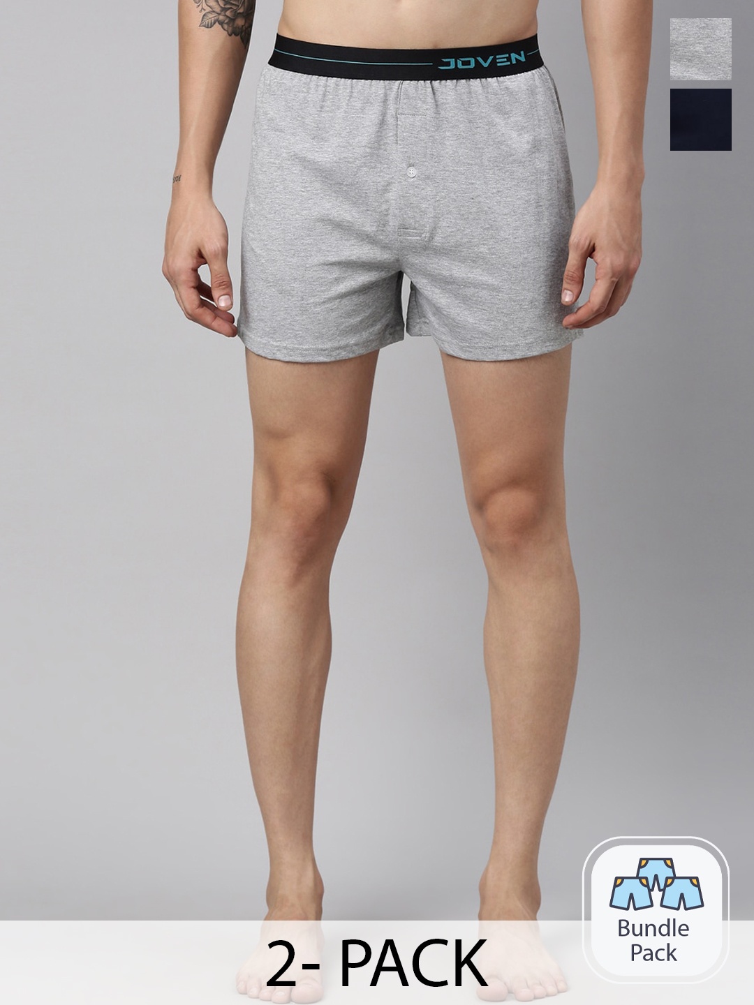 

Joven Pack Of 2 Pure Cotton Boxers JB2KS-NYGM, Grey