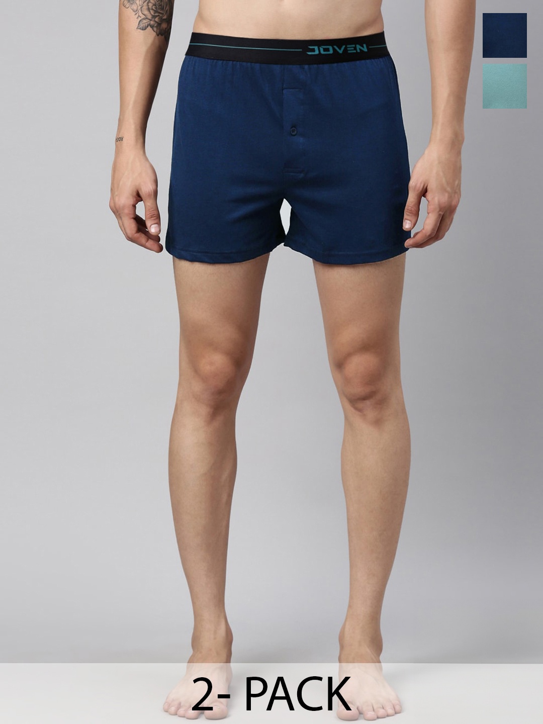 

Joven Pack Of 2 Pure Cotton Boxers JB2KS-GRDM, Blue