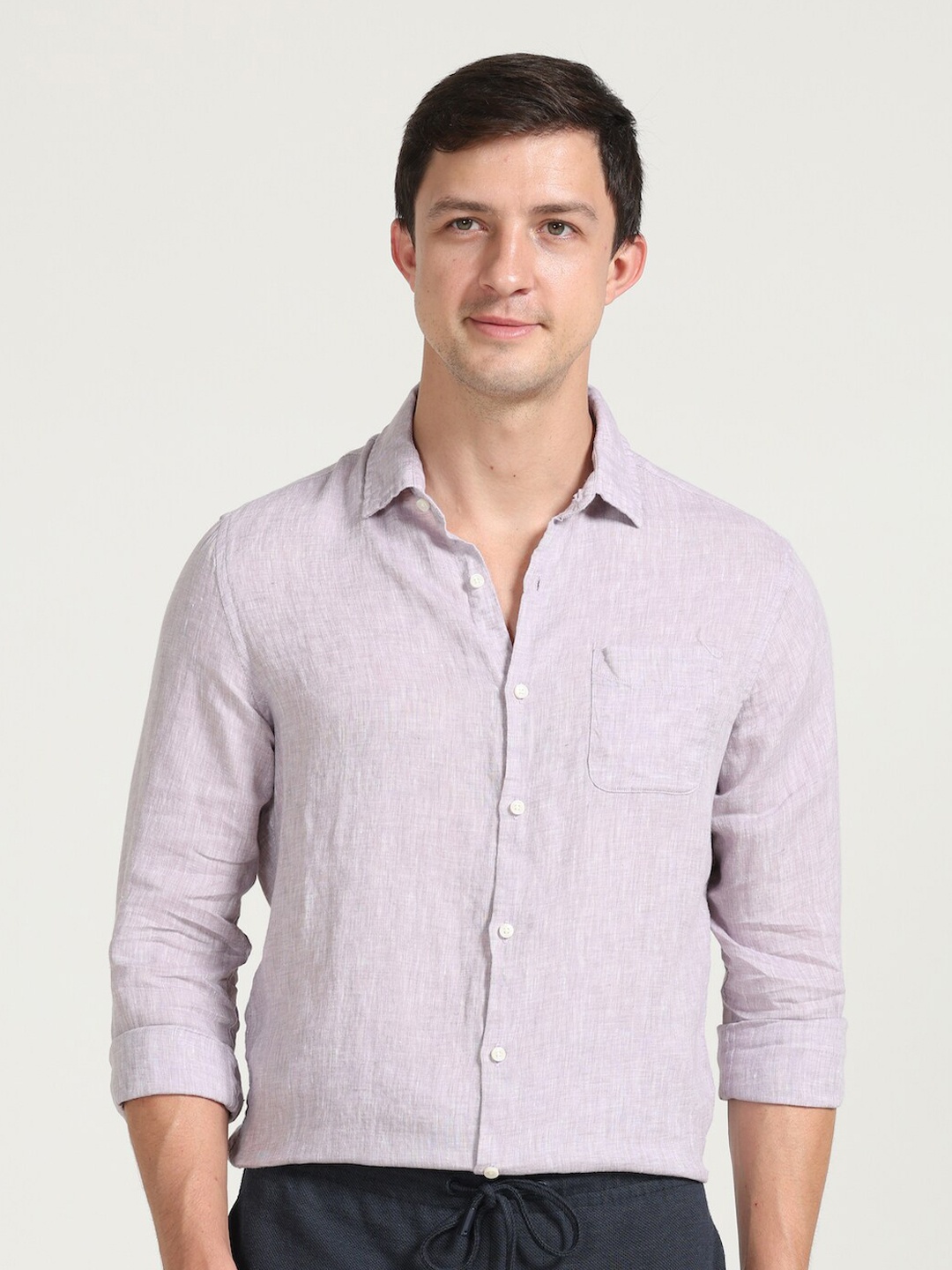 

POE Smart Slim Fit Linen Casual Shirt, Purple