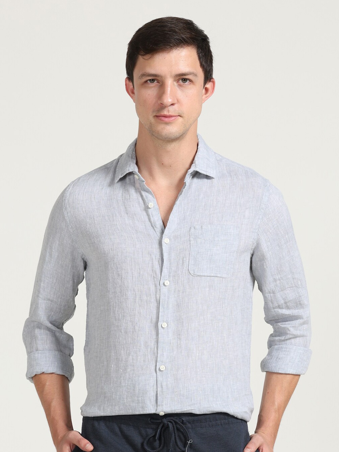 

POE Spread Collar Smart Slim Fit Opaque Casual Shirt, Grey