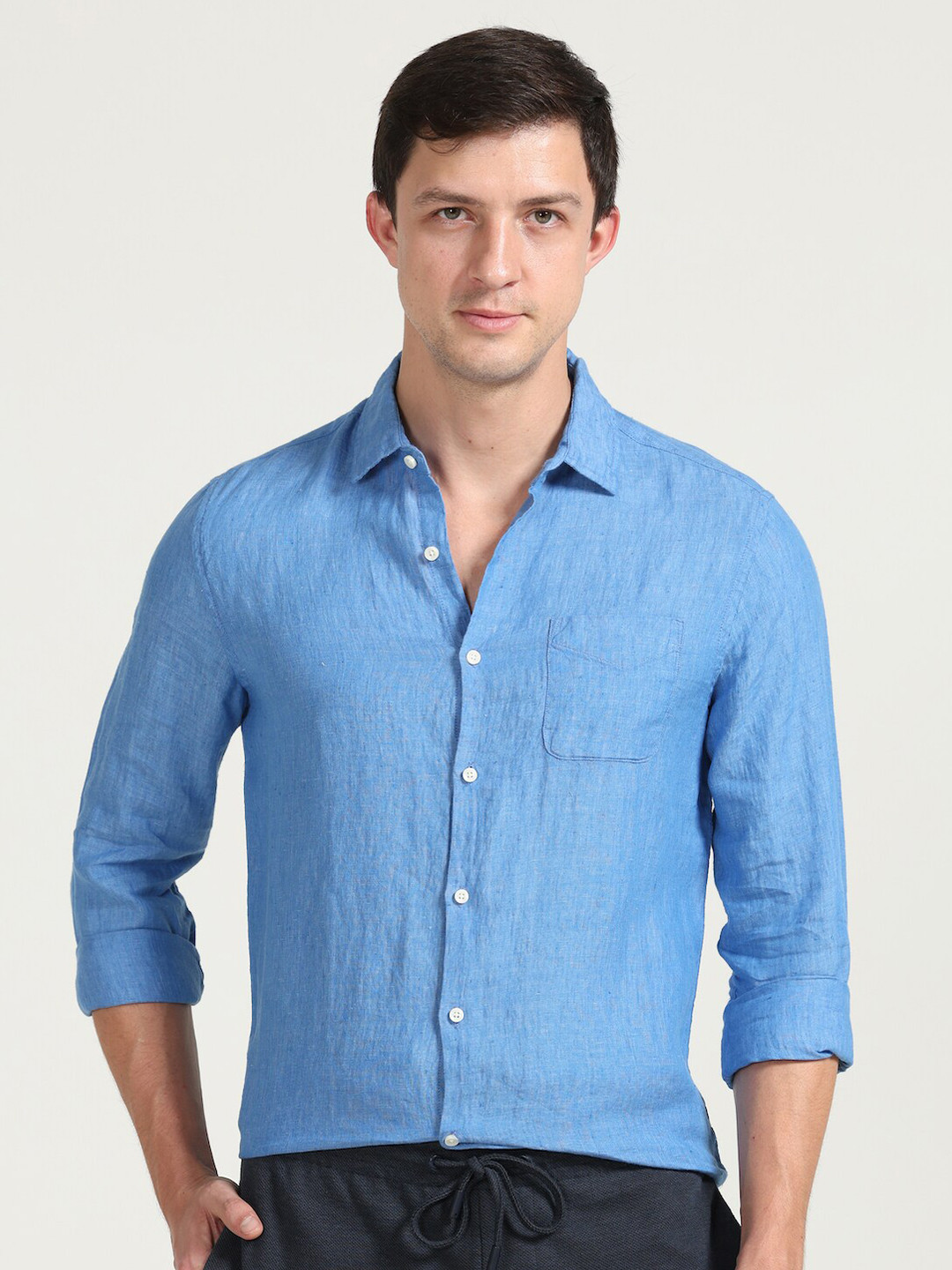 

POE Smart Slim Fit Linen Casual Shirt, Blue