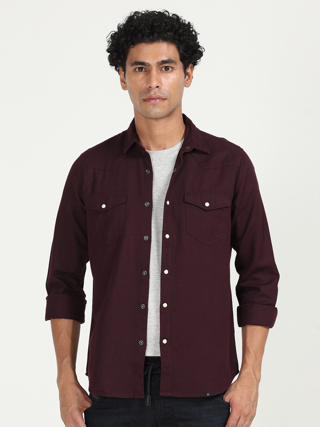

POE Spread Collar Smart Slim Fit Opaque Cotton Casual Shirt, Maroon