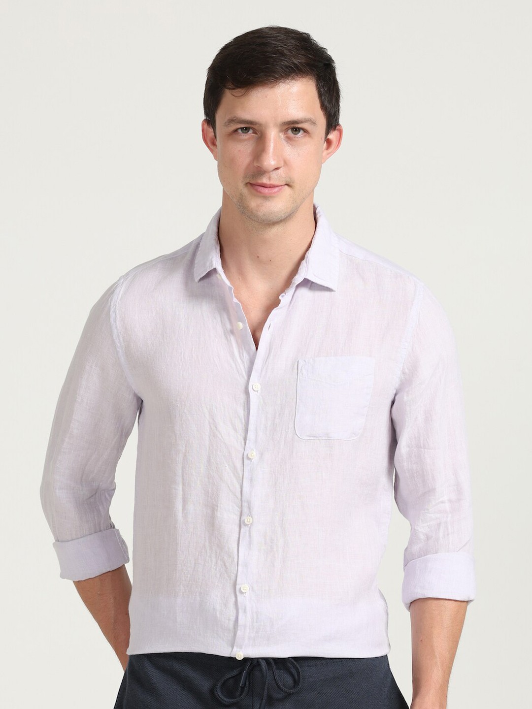

POE Spread Collar Smart Slim Fit Opaque Casual Shirt, Pink