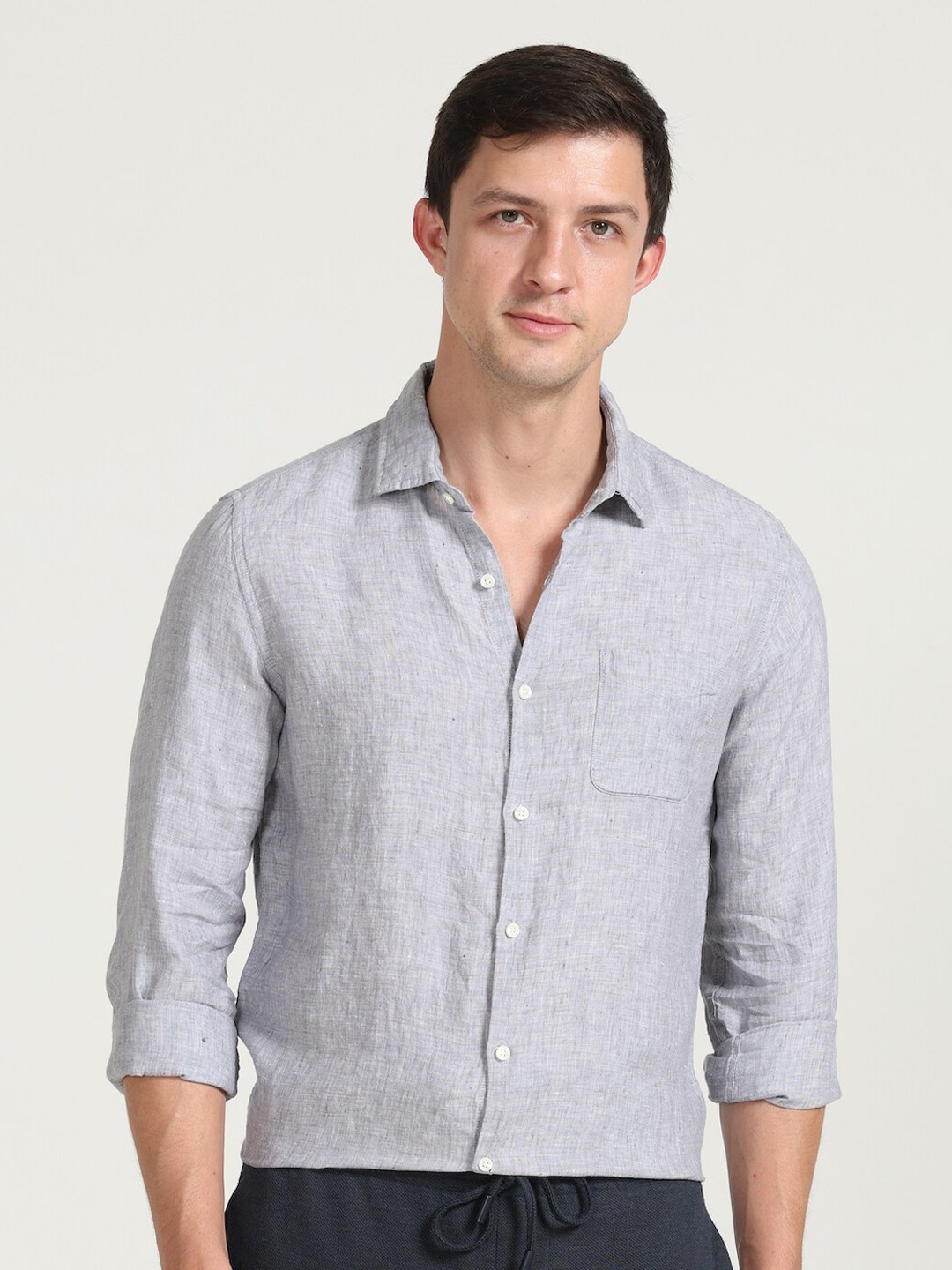 

POE Spread Collar Smart Slim Fit Opaque Casual Shirt, Grey