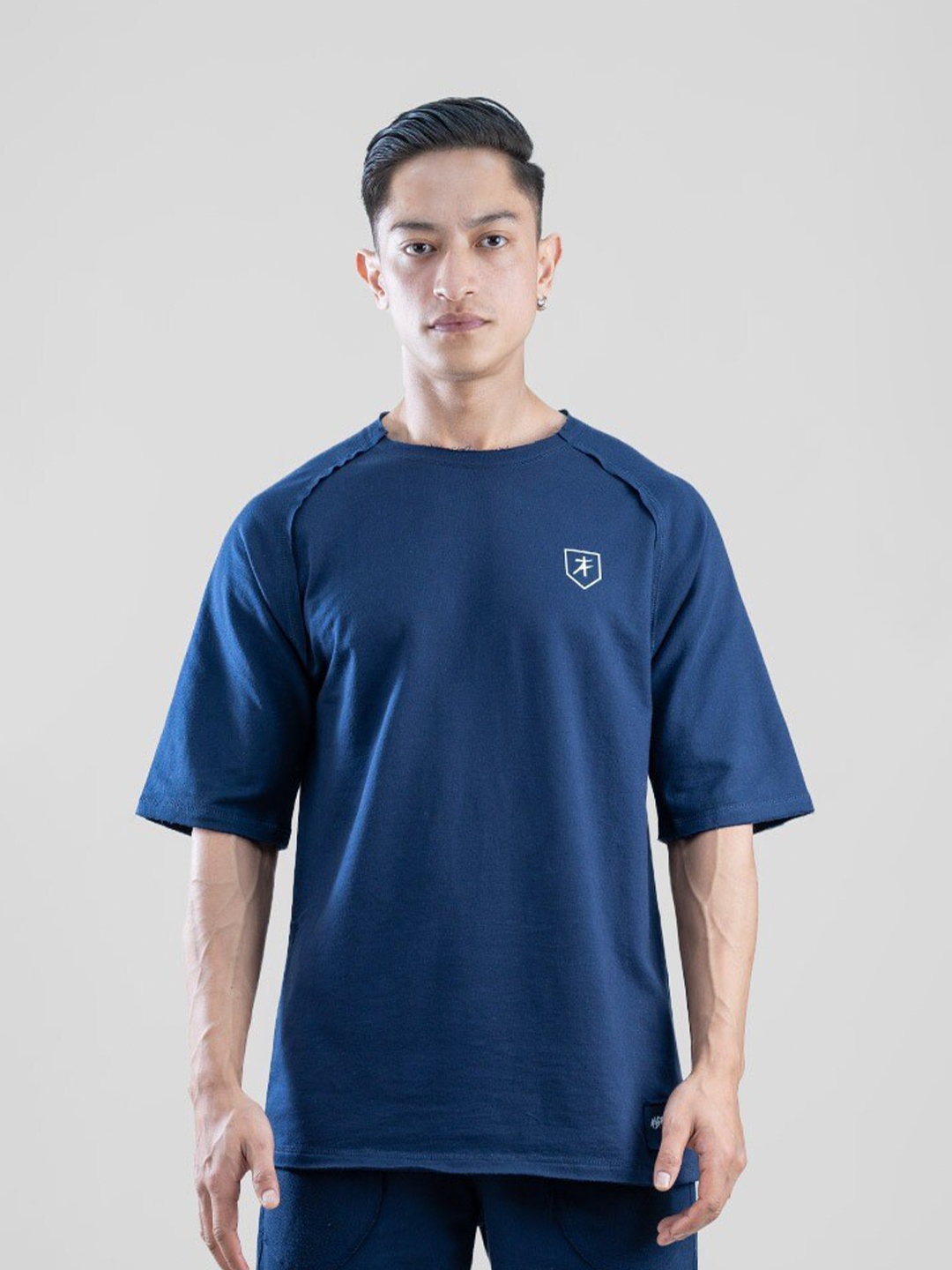 

Athflex Raw Edges Raglan Sleeves Oversize Cotton T-Shirt, Navy blue