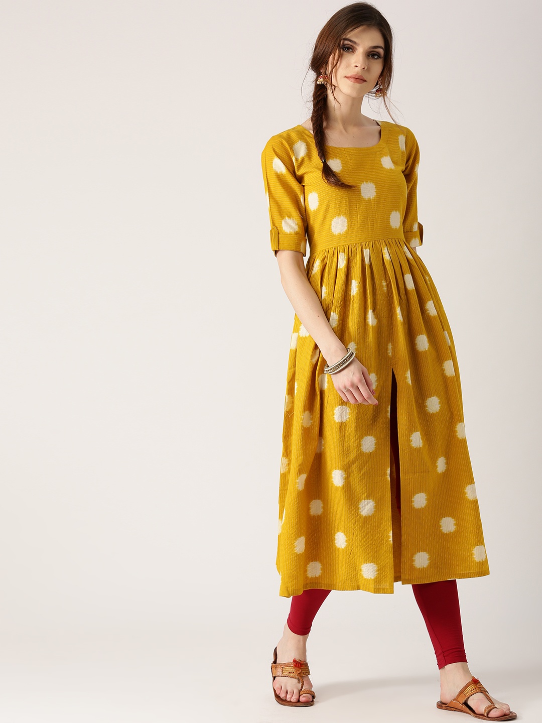 

Libas Women Mustard Yellow & White Printed Anarkali Kurta